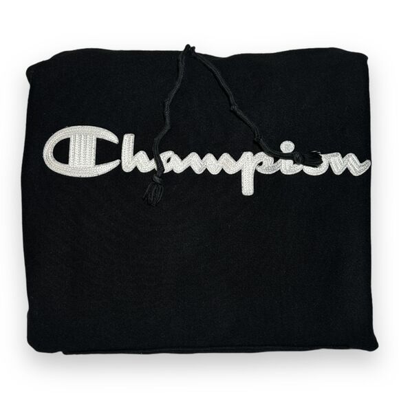 VTG Champion Premium Reverse Weave Hoodie Large Black Heavyweight Streetwear - Picture 8 of 10